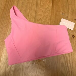 Brand new with tags WILO ribbed one-shoulder sports bra / crop top in pink.